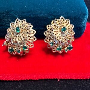 Gold and Green Floral Earrings